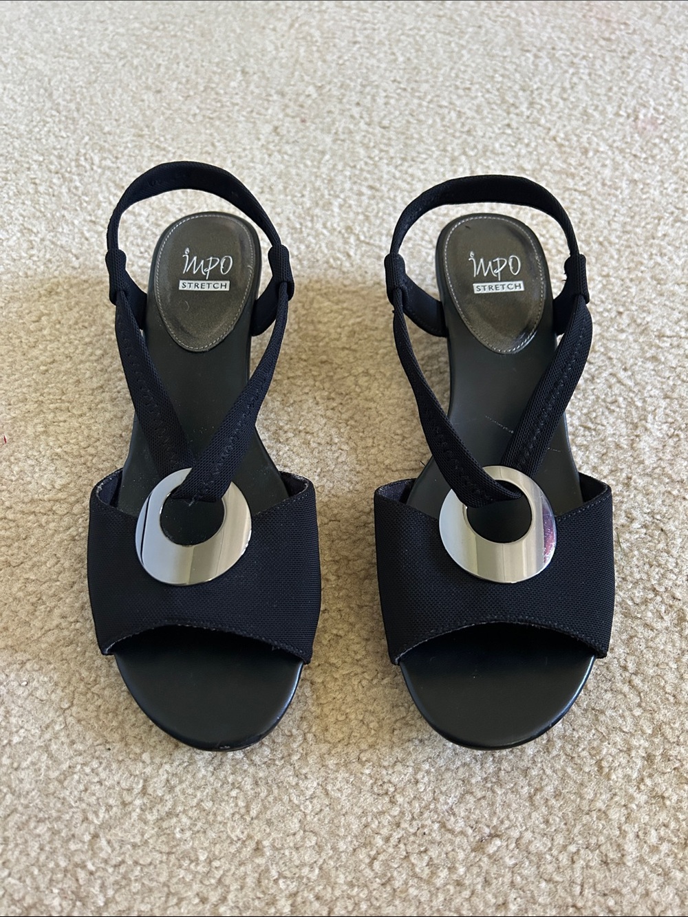 Impo Black Microfiber Slingback Sandals with Silver Accent